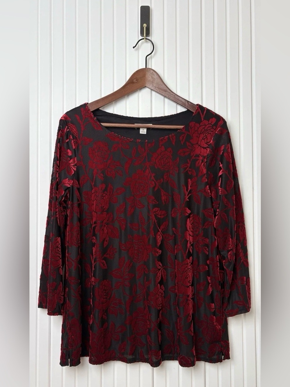 Womens Velvet Burnout Floral Mesh Lined Blouse M Whimsigoth Dark Romantic Vamp
